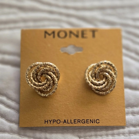 Monet Jewelry - Monet® Gold-Tone Diamond-Cut Love Knot Button Earrings